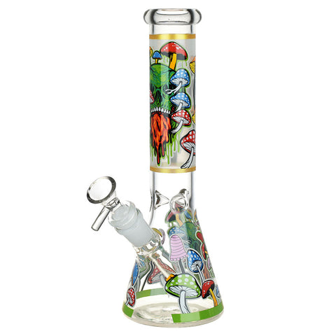 Monsters And Shrooms Glow In The Dark Glass Beaker Bong - 10" / 14mm F / Designs Vary