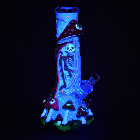 Sneaky Skeleton And Watchful Fungi Glow In Dark Beaker Water Pipe-12.5" / 14mm F