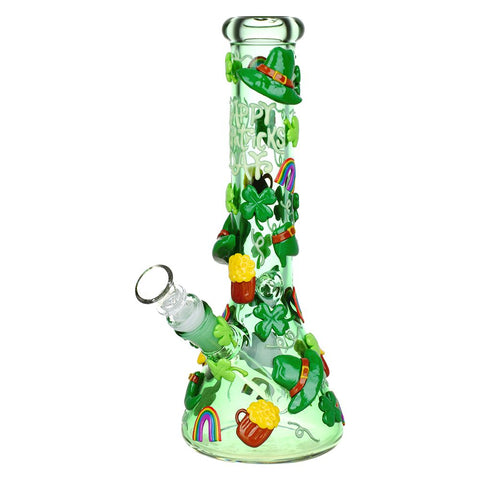 St. Patrick's Day Glow In The Dark Water Pipe - 10" / 14mm F