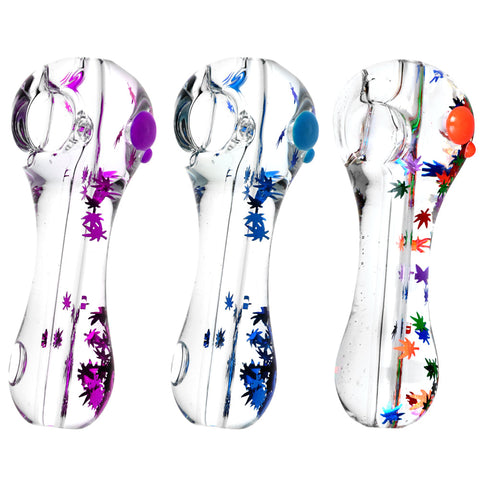 Freezable Glycerin Leaf Glitter Spoon Pipe- 4.5"/Colors Vary