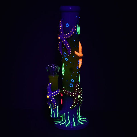 Catch A Rising Starfish Glow In The Dark Straight Tube Bong - 13.75" / 19mm F