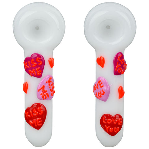 5PC SET - Valentines Hearts Glow In The Dark Glass Spoon Pipe - 5"