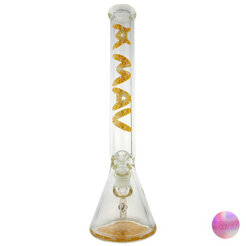 18" X 9mm Yellow Mandala Beaker Bong (Seed of Life)